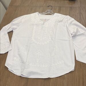 White Embroidered Long Sleeve Top